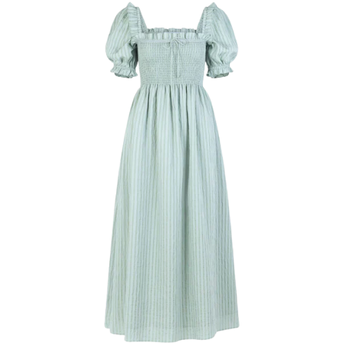 Hill House Home US The Scarlett Nap Dress - Soft Green Tonal Seersucker
