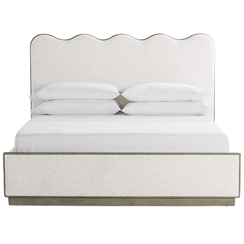Frontgate Thea Bed with Scalloped Headboard & Oak Trim in Silver