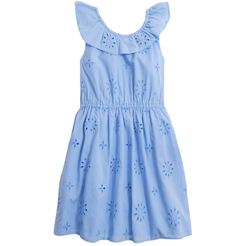 J.Crew Factory Girls' ruffleneck eyelet dress blue