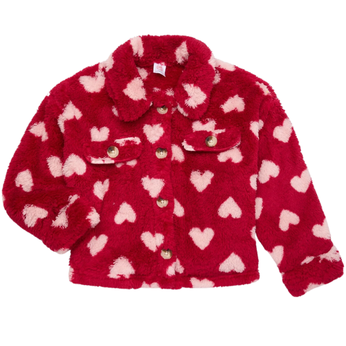 Walmart (US) Wonder Nation Girls Faux Shearling Teddy Shacket red pink hearts