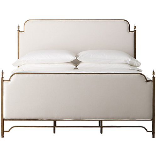 Frontgate Whitby Bed with Linen Upholstery & Antiqued Brass Finish Frame