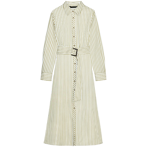 Zara US BELTED STRIPED MIDI DRESS green shirt