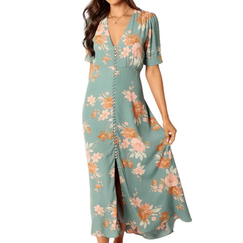 Petal & Pup (US) Frampton Midi Dress - Blue Floral