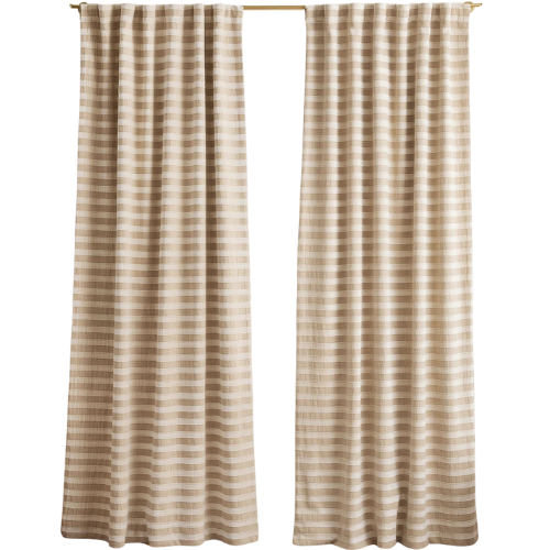 Pottery Barn Teen Heritage Strip Blackout Curtain, Set of 2 beige