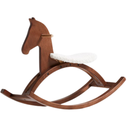 Crate & Barrel Deep Brown Wooden Kids Rocking Horse