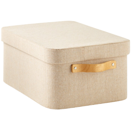 The Container Store Herringbone Storage Boxes with Wooden Handles