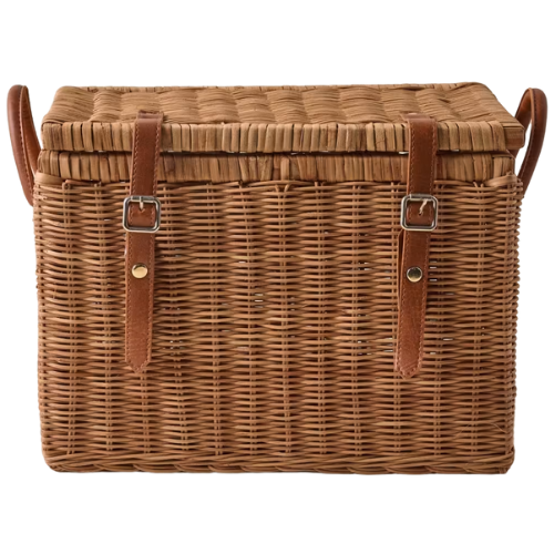 Magnolia Reid Woven Storage Trunk with Leather Handles