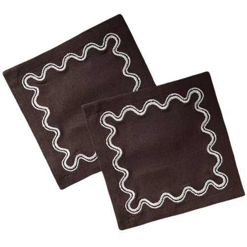 Anthropologie (US) Madeline Cocktail Napkins, Set of 4 brown scallop border