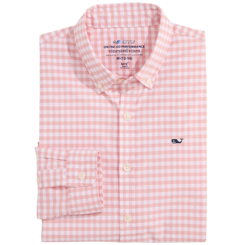 vineyard vines Boys' Skysail Gingham Performance Cotton Shirt