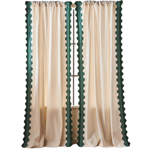 Maeve by Anthropologie Scalloped Cotton Curtain green