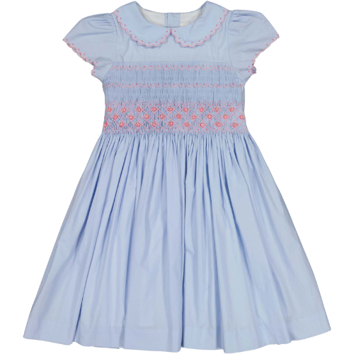 Maisonette Cassis Short Sleeve Smocked Dress, Blue