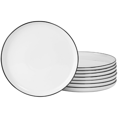Gibson Home Oslo 8-Piece Porcelain Chip and Scratch Resistant Dinner Plate Set - White w/Black Rim China