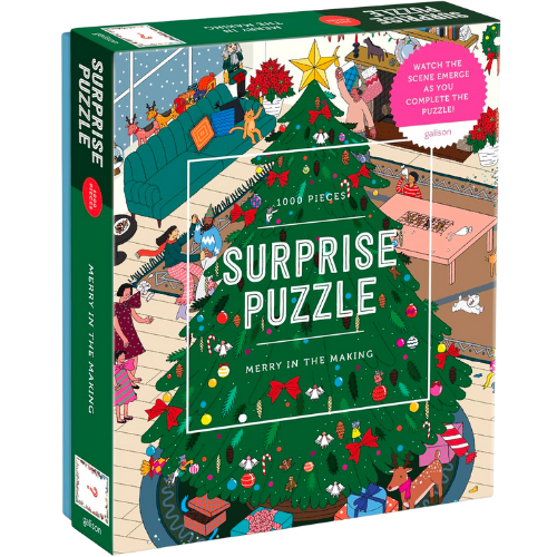 Amazon Galison Merry in The Making – 1000 Piece Surprise Jigsaw Puzzle Featuring A Holiday Party Surprise Illustration