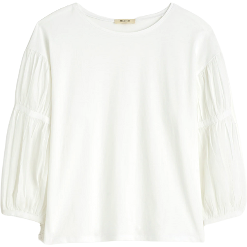 Puff-Sleeve Drop-Shoulder Knit Top