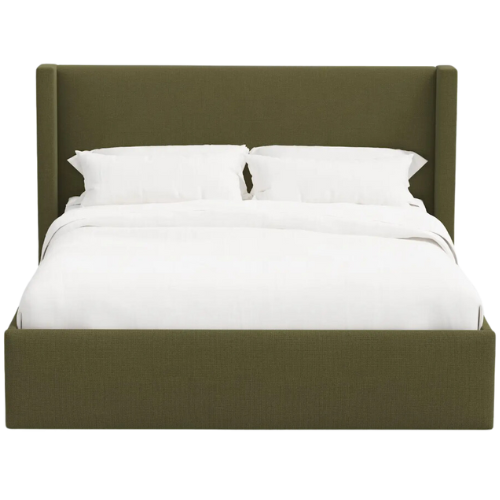 Quince Linen Wingback Bed - Low Headboard green