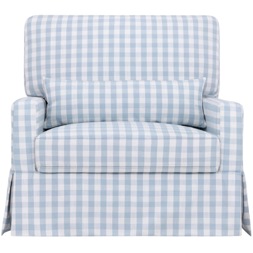 Crawford Pillowback Chair and a Half Upholstered Swivel Glider blue gingham Birch Lane
