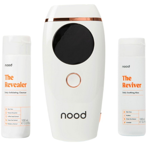 Amazon NEW Flasher 2.0 Kit by Nood: Complete Hair Removal for Men and Women with Flasher 2.0 in Gloss White, Revealer Exfoliant and Reviver Aloe