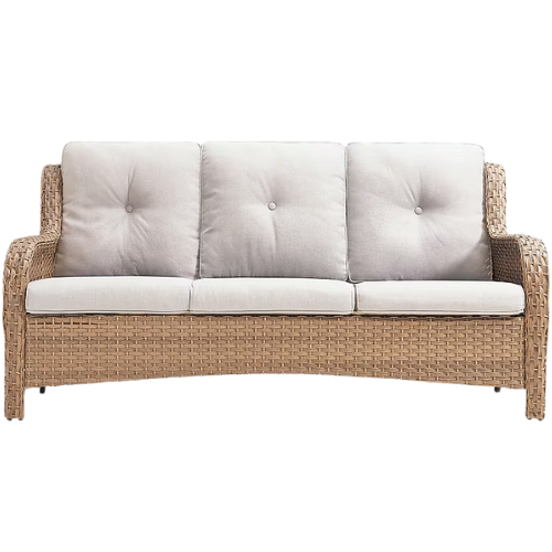 Rilyson Curved armrest Wicker Outdoor Sofa with Beige Cushions and Wicker Frame Lowe's