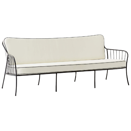 Welling Black Metal Outdoor Sofa with White Cushions