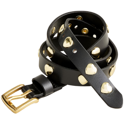 J. Crew US Girls' heart-stud belt in leather black gold