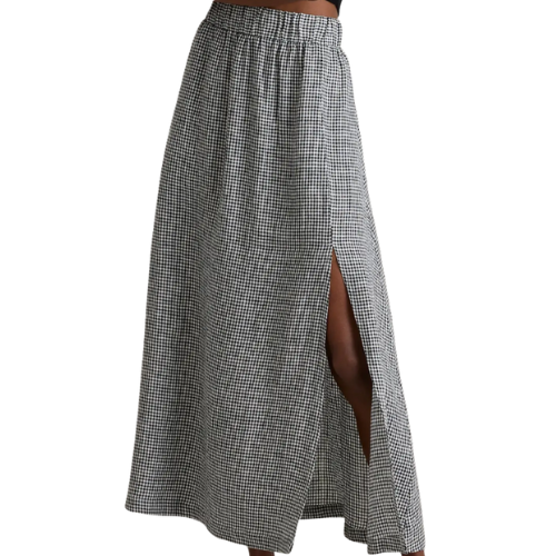 Quince 100% European Linen Maxi Skirt Gingham