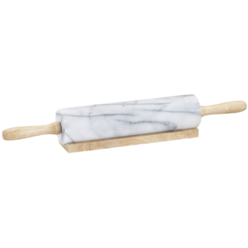 Crate & Barrel French Kitchen White Marble Rolling Pin with Stand
