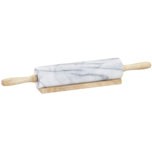 French Kitchen White Marble Rolling Pin with Stand