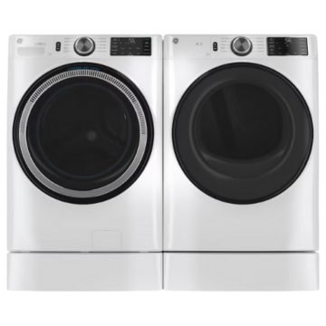GE UltraFresh Stackable Smart Front Load Washer & Electric Dryer Set with Sanitize Cycle in White