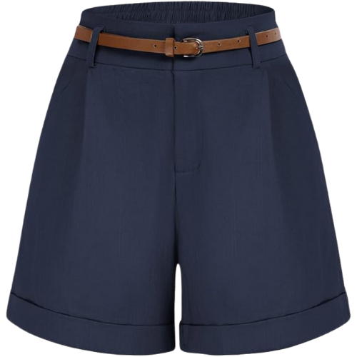 Navy Pleated Belted Shorts Amazon