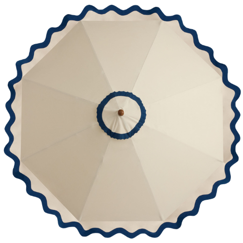 World Market Natural and Blue Scalloped 9 Foot Replacement Umbrella