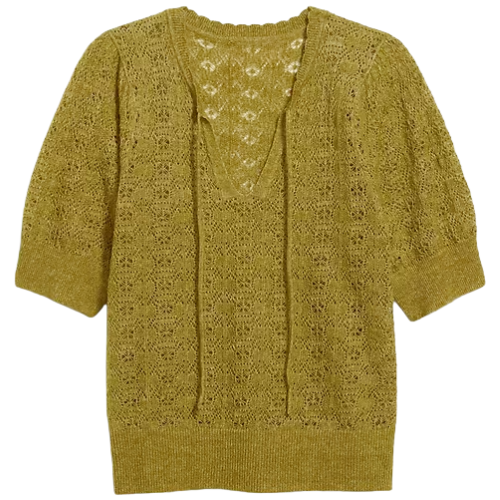 Wool-Blend Puff-Sleeve Tie-Neck Sweater Old Navy Green