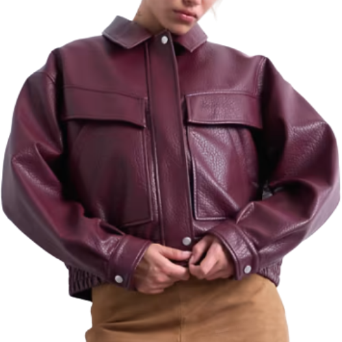 Topshop faux leather bubble boxy zip up bomber jacket ASOS