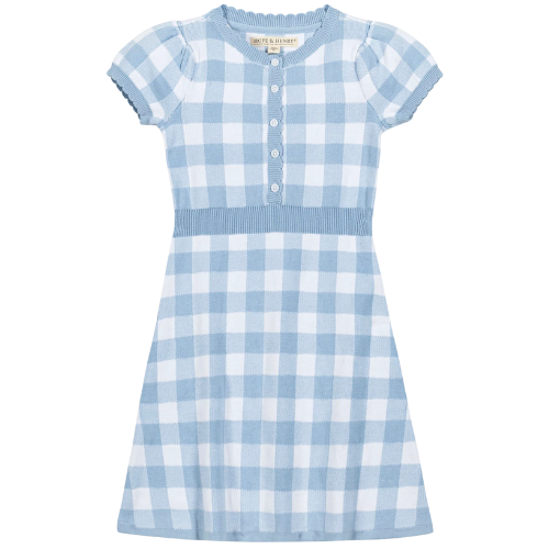 Nordstrom Hope & Henry Girls' Organic Button Front Sweater Dress gingham blue