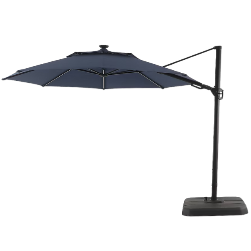 allen + roth 11-ft Aluminum Blue Crank Cantilever Patio Umbrella with Lights with Base Lowes