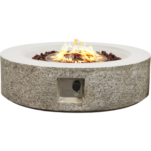 UPHA Magnesium Oxide Fire Pit 42-in W Terrazzo Beige Magnesium oxide Round Liquid propane Fire pit table