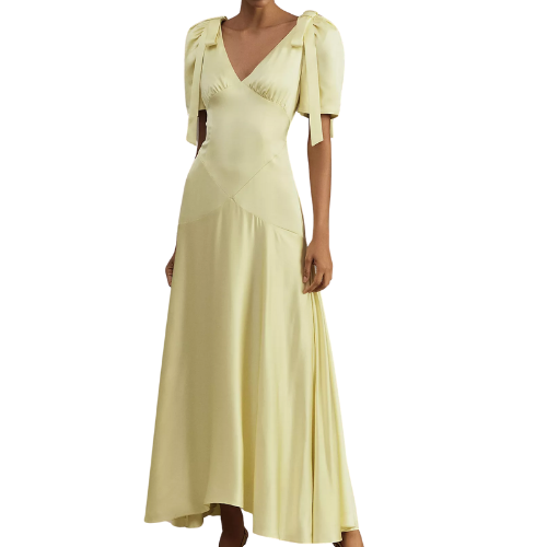 Anthropologie (US) Mare Mare Bree Puff-Sleeve V-Neck Satin Slip Midi Dress