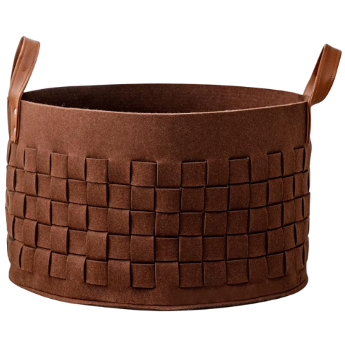 Large Felt Fabric Blanket Basket with Leather Handle woven amazon