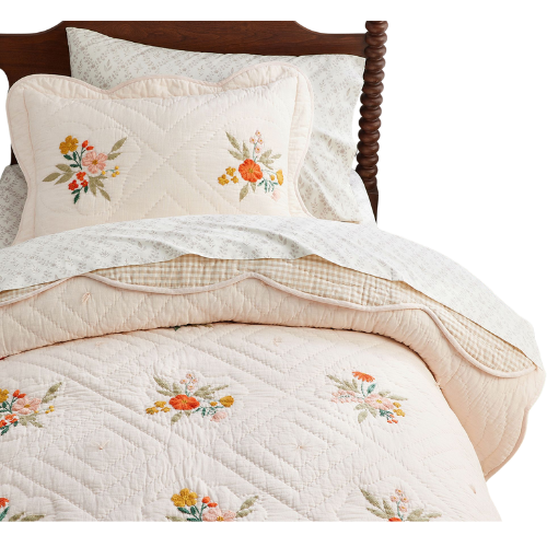 Pottery Barn Kids Chris Loves Julia Reversible Floral Embroidered Quilt & Shams