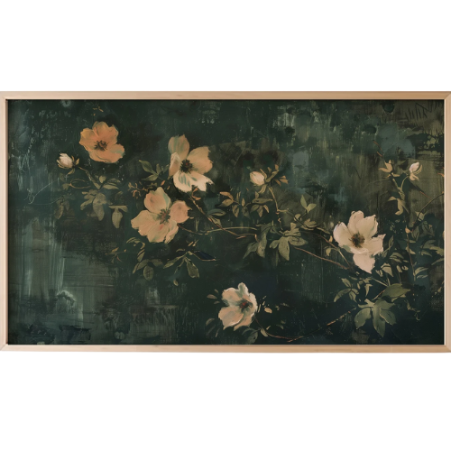 Etsy (US) Flower Painting Frame TV Art, Antique Dark Green Peach