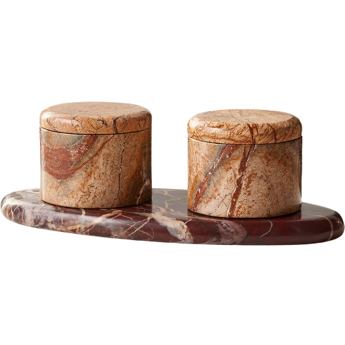 CB2 Zetes Tan and Red Marble Salt Cellars, Set of 3