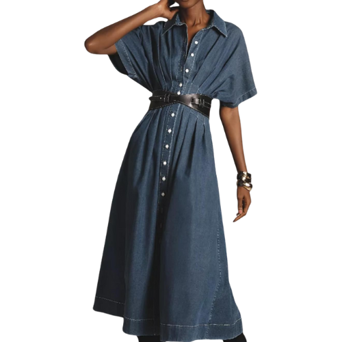 Pleated Denim Midi Shirt Dress Amazon