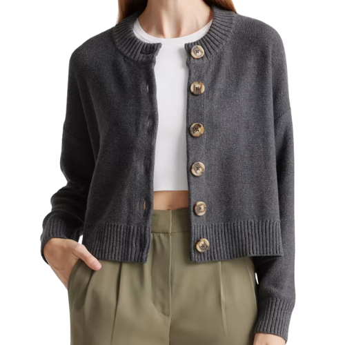 100% Organic Cotton Cropped Cardigan in Charcoal Quince