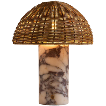Seine Calacatta White Marble Mini Table Lamp with Rattan Crate and Barrel