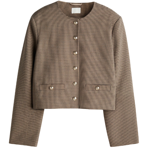 H&M Short Jacket tweed herringbone brown lady jacket