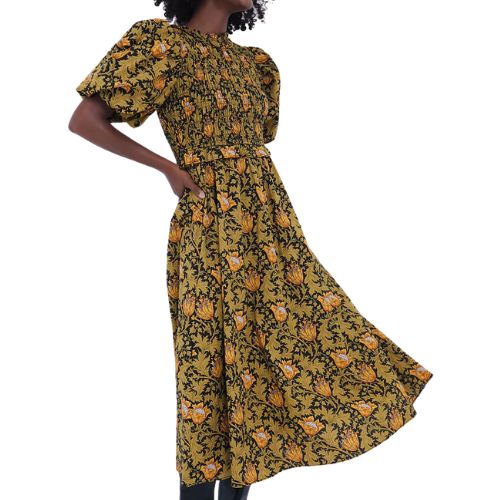 Tuckernuck (US) Olive Leafy Floral Smocked Smythe Midi Dress