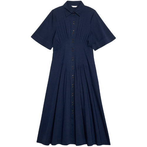 Banana Republic (US) Stretch-Cotton Poplin Pintuck Long-Midi Shirt Dress