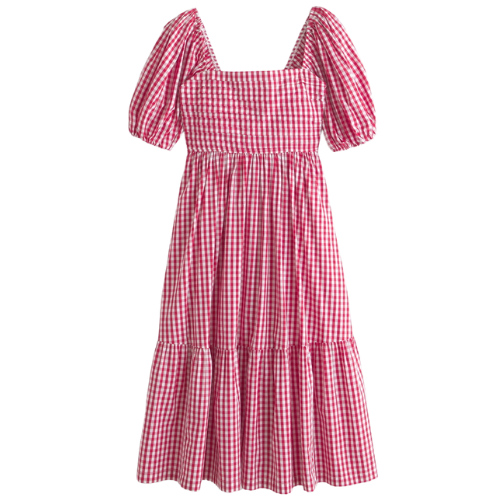 Abercrombie & Fitch (US) The A&F Emerson Poplin Puff Sleeve Midi Dress red gingham