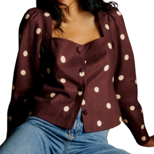 Sezane Lorenza Blouse Top Shirt Polka Dot brown