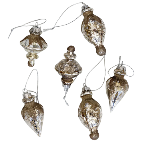 House of Jade Home Antique Glitter Ornaments | Set of 6