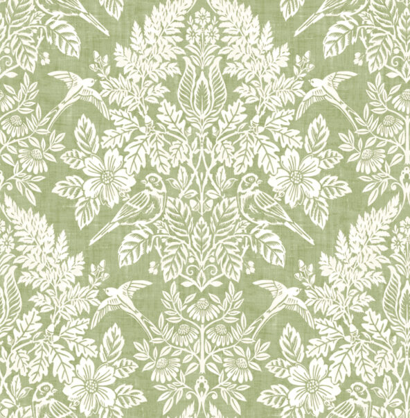 Finch Light Green Damask Wallpaper